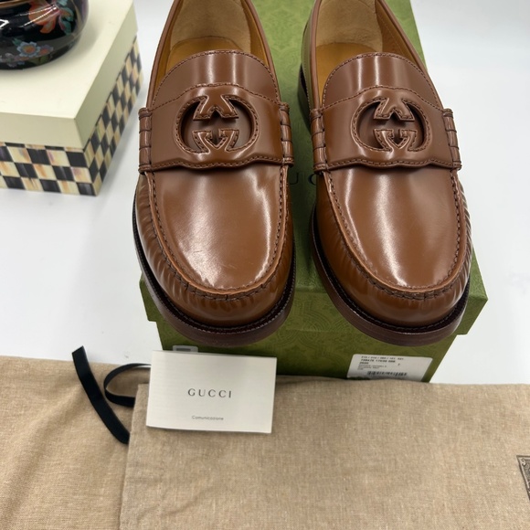 Men’s Gucci interlocking G leather loafers size 7 fits 8 US  made in Italy - Picture 3 of 10
